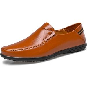 Men's Genuine Leather Loafers Boat Shoes Brown Casual Slip On Size 7